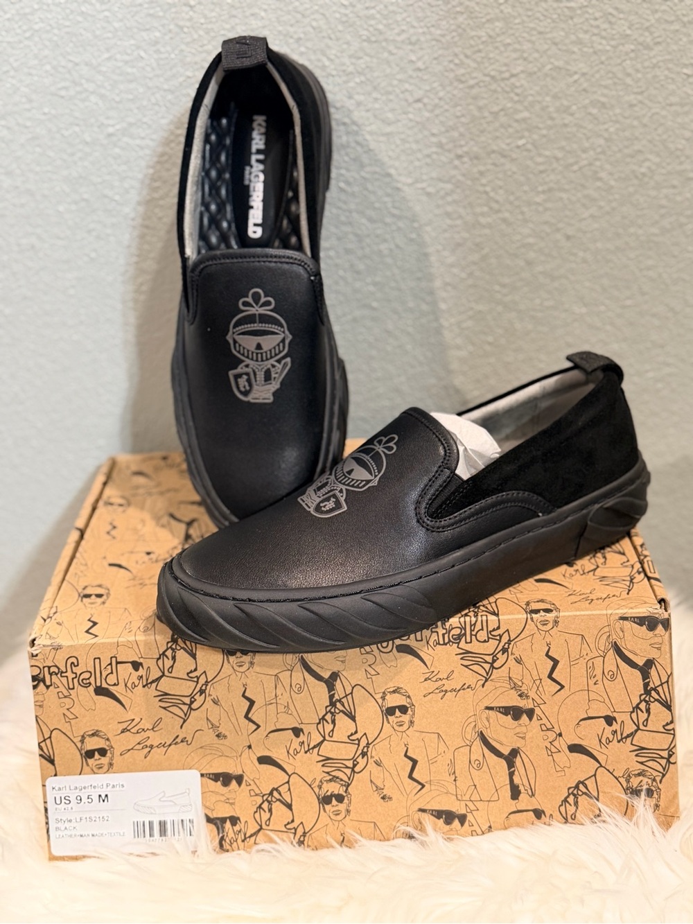 Karl Lagerfeld Black Slip-On Loafers with Logo Crest